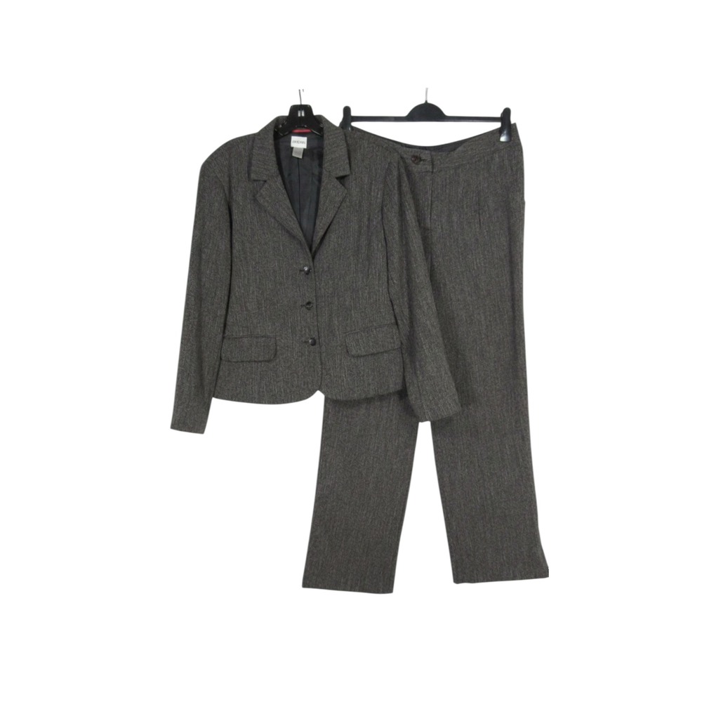 CHICO'S Heather Black GABARDINE 3-Buttons STRAIGHT LEG Jacket/Pants SUIT 2/US-L